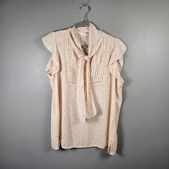 LOFT Women Large Dress Sleeveless Blouse Tank Top Pale Pink Polka Dot Career - Picture 1 of 5